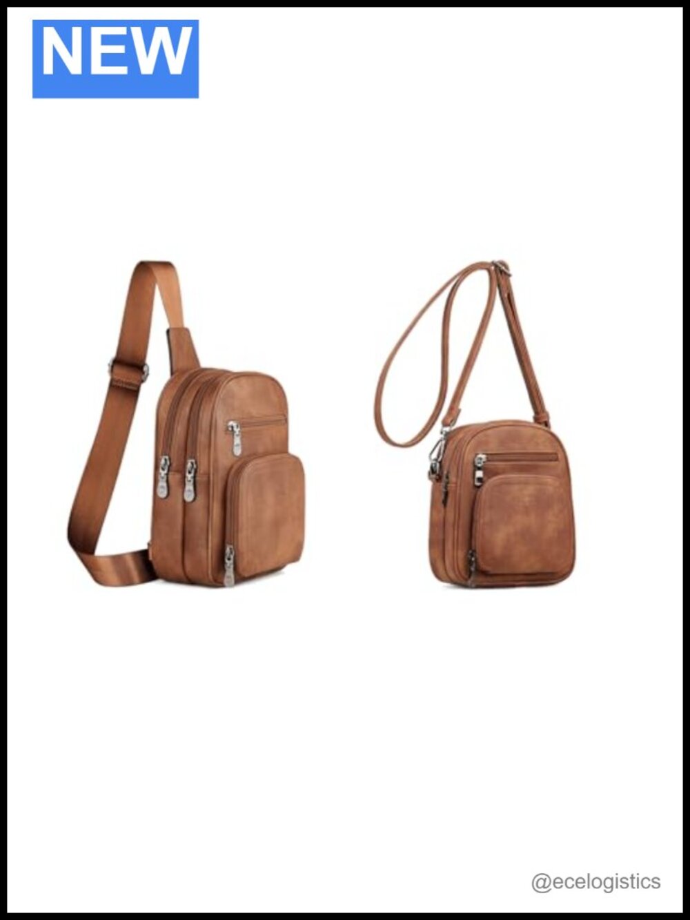 Sling Crossbody Bag for Women - 7 Pockets, 2 Zipper Compartments, Removable